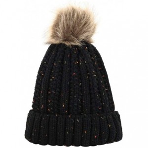 Bomber Hats Womens Winter Beanie Hat- Warm Cuff Cable Knitted Soft Ski Cap with Pom Pom for Girls - I - CE18ADUD8MA $20.00