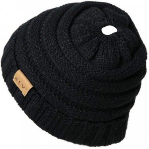 Skullies & Beanies Unisex Men Women High Bun Ponytail Baggy Warm Crochet Wool Knit Ski Hat Skull Beanie Caps - Black-1 - CR18...