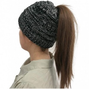 Skullies & Beanies Womens Beanie Stretch Cable Knit Messy Bun Ponytail Beanies Hats - Mix-black - CI1930C7AOY $19.49