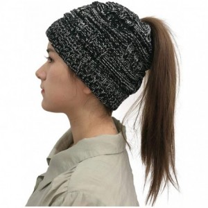 Skullies & Beanies Womens Beanie Stretch Cable Knit Messy Bun Ponytail Beanies Hats - Mix-black - CI1930C7AOY $9.74