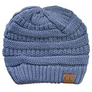 Skullies & Beanies Trendy Warm Chunky Soft Stretch Cable Knit Beanie Skull Cap - Denim - CN126QDGDZH $22.03
