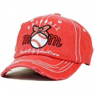 Baseball Caps Vintage Ball Caps for Women Mama Bear Dog Mom Washed Cap - Baseball Mom- Coral - CE18ZYGCODH $19.43
