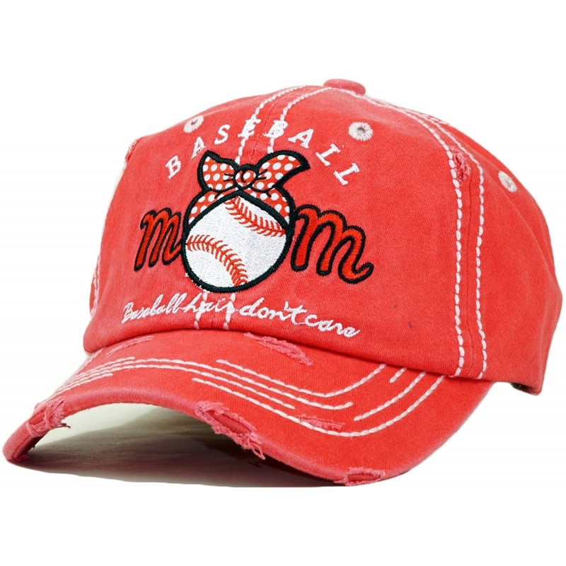 Baseball Caps Vintage Ball Caps for Women Mama Bear Dog Mom Washed Cap - Baseball Mom- Coral - CE18ZYGCODH $33.49