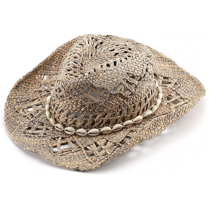 Cowboy Hats Classic Straw Cowboy Cowgirl Hat Bendable Brim - Sand - CV17Y4S76XR $19.11