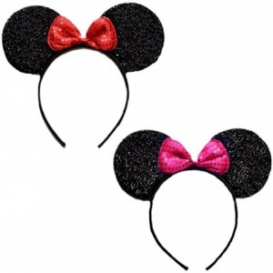 Headbands Miki Mini Sequin Bow and Glittering Ears Headband 2 Pieces Assorted Color Set (BkR-BkF) - C512O1ZQIMD $24.35