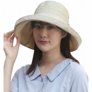 Sun Hats Women Beach Sun Hat Wide Wired Brim Summer UV Protection UPF Packable Bow Strap - Beige - CL196O6UC97 $12.86