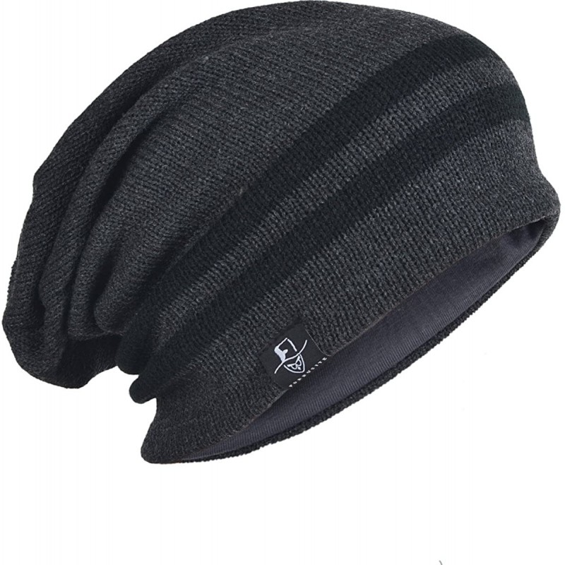Skullies & Beanies Slouchy Knitted Baggy Beanie Hat Crochet Stripe Summer Dread Caps Oversized for Men-B318 - Grey - C4182LIA...