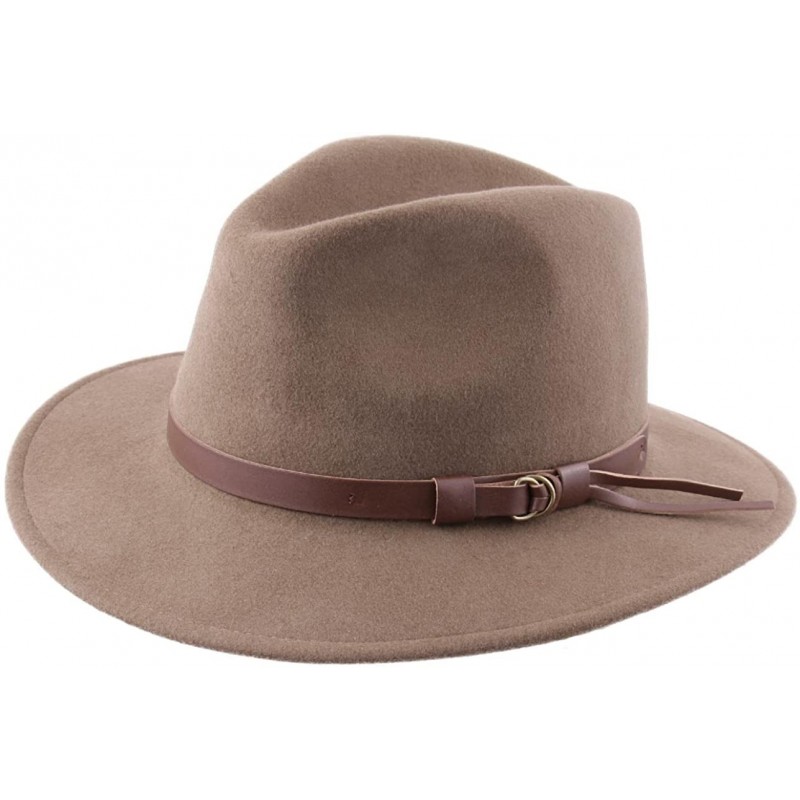Fedoras Classique Traveller Wool Felt Fedora Hat Packable - Beige - CW187ITHICE $44.75