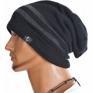 Skullies & Beanies Slouchy Knitted Baggy Beanie Hat Crochet Stripe Summer Dread Caps Oversized for Men-B318 - Grey - C4182LIA...
