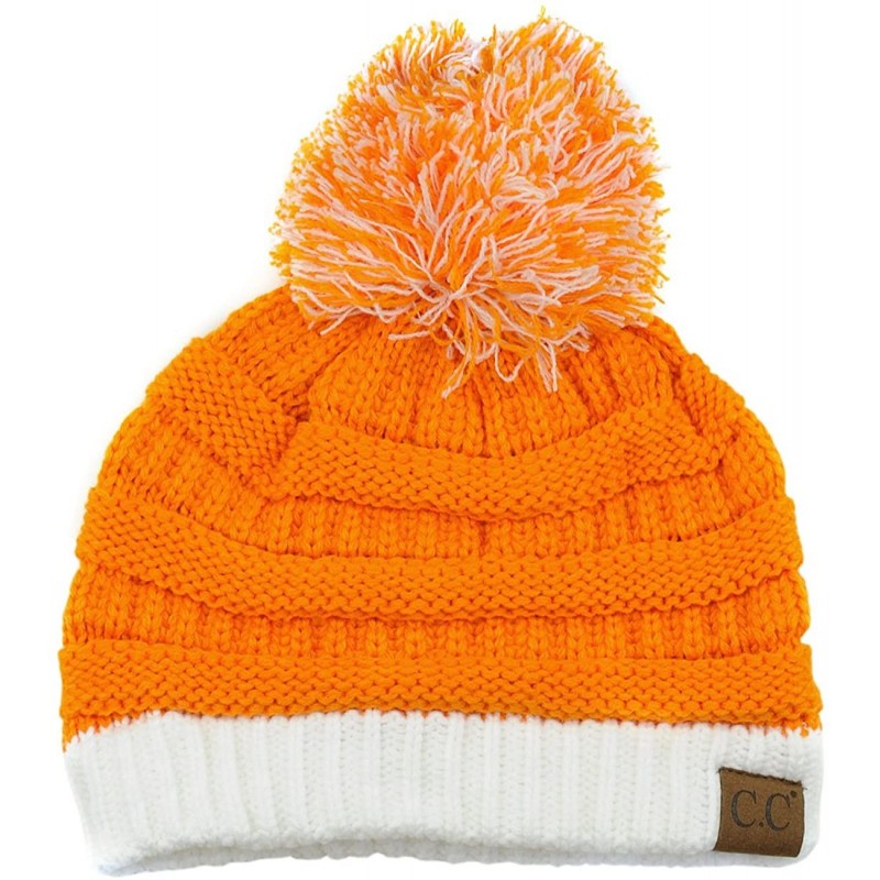 Skullies & Beanies Unisex College High School Team Color Two Tone Pom Pom Knit Beanie Hat - Orange/Wt - CT12LZIQ95H $10.36