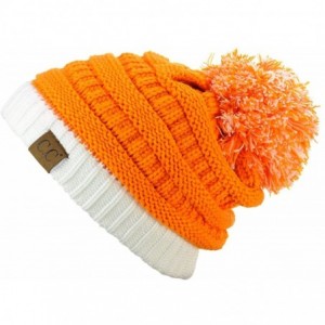Skullies & Beanies Unisex College High School Team Color Two Tone Pom Pom Knit Beanie Hat - Orange/Wt - CT12LZIQ95H $10.36