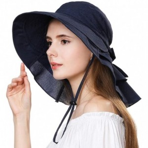 Sun Hats UV Protection Summer Sun Hat Women Packable Cotton Ponytail Chin Strap 55-59CM - 16031_navy - C212GG2DQ85 $34.87