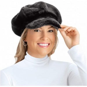Skullies & Beanies Faux Fur Newsboy Winter Hat- Stylish Plush Cap - Black - CW18KQLUGYU $27.41