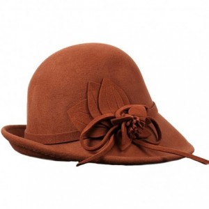 Fedoras Women's Floral Trimmed Wool Blend Cloche Winter Hat - Model B - Orange - C4188T0SGEN $36.74