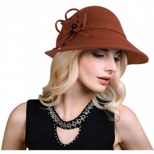 Fedoras Women's Floral Trimmed Wool Blend Cloche Winter Hat - Model B - Orange - C4188T0SGEN $36.74
