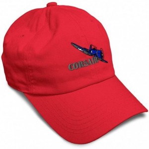 Baseball Caps Custom Soft Baseball Cap Corsair Aircraft Name Embroidery Twill Cotton - Red - CE18ZO3NDSI $27.80