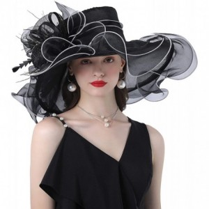 Sun Hats Women Kentucky Derby Church Hat Organza Flower Wide Brim Fascinator Hats for Wedding Tea Party- Dual-use - CM194TOQ4...