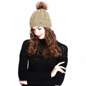 Skullies & Beanies BN2346 Women's Winter Hand Knit Faux Fur Pompoms Beanie Hat - Khaki - CG12N5IM783 $26.57