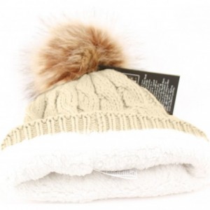 Skullies & Beanies BN2346 Women's Winter Hand Knit Faux Fur Pompoms Beanie Hat - Khaki - CG12N5IM783 $26.57