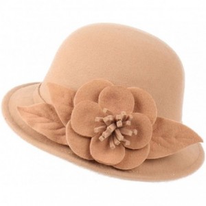 Bucket Hats Womens Flower Felt Cloche Bucket Hat Dress Winter Cap Fashion - Camel - C61880UOT68 $34.72