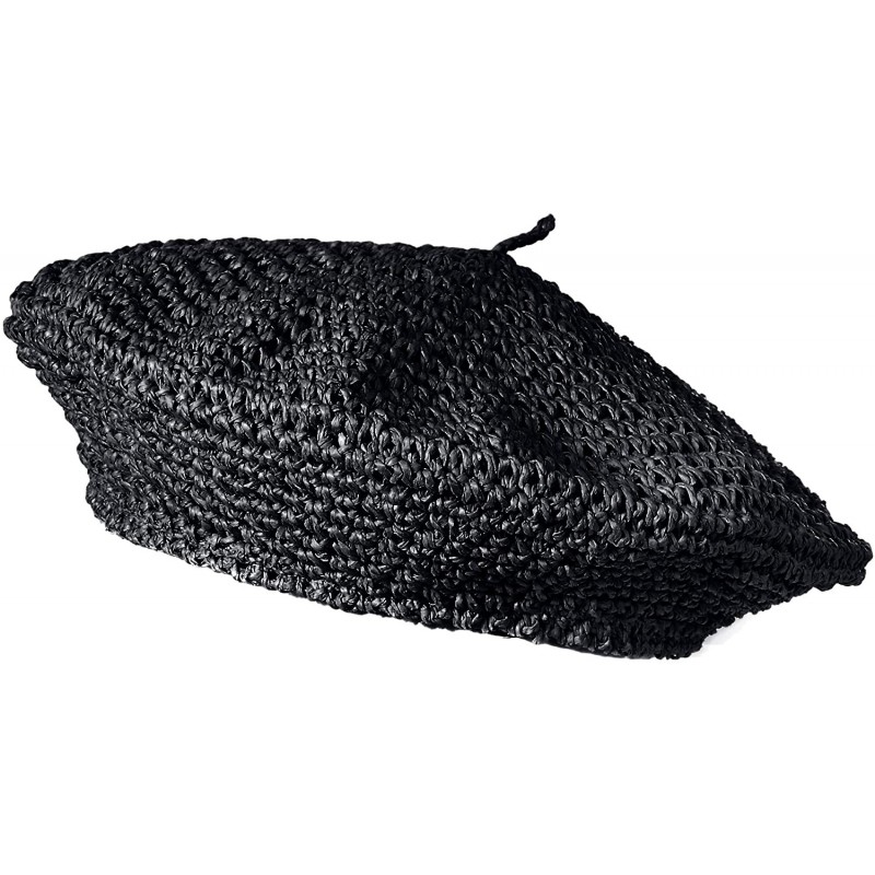 Berets Women's Paperstraw Crochet Beret - Navy - CE18LQEW7OD $33.83