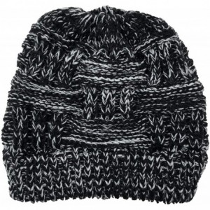 Skullies & Beanies Bun Beaines for Women Soft Stretch Cable Knit Messy High Bun Ponytail Beanie Hat - Plain-black and White -...