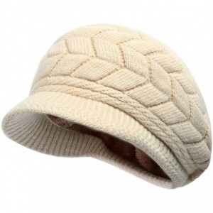 Skullies & Beanies Winter Hats for Women Girls Warm Wool Knit Snow Ski Skull Cap with Visor - Beige - CG12NRGSP01 $9.27