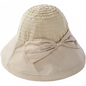 Sun Hats Women Beach Sun Hat Wide Wired Brim Summer UV Protection UPF Packable Bow Strap - Beige - CL196O6UC97 $26.02