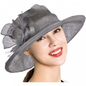 Sun Hats Women Hats Wide Brim Occasion Event Kentucky Derby Church Dress Organza Flower Sinamay Sun Hats - Grey - CC194UR7ZIX...