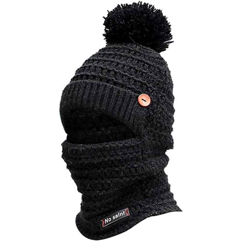 Skullies & Beanies Adult Women Men Winter Earmuffs Knit Slouchy Beanie Hat Scarf Hairball Warm Cap Ski Caps - Black - CA18AWW...