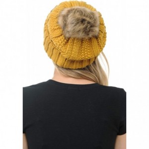 Skullies & Beanies Cable Knit Beanie with Faux Fur Pom - Warm- Soft- Thick Beanie Hats for Women & Men - Mustard - CC18Y8EG3G...