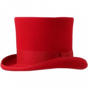 Fedoras Satin Lined Wool Top Hat with Grosgrain Ribbon and Removable Feather - Unisex- Men- Women - Red - CV11X5KBAWP $105.07