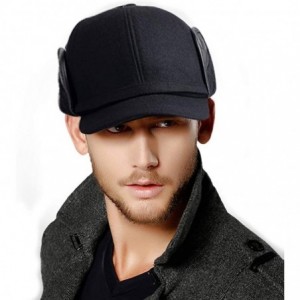 Baseball Caps Winter Wool Baseball Cap Outdoor Windproof Fleece Earflap Hat Soft Faux Fur Hunting Hat for Men - Dark Grey - C...