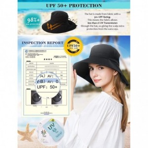 Bucket Hats Large Head Women Packable Wide Brim SPF Sun Hat Bucket Travel Summer Chin Strap 58-60cm - Black_1005 - CO18SQ97H9...