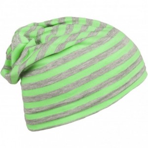 Skullies & Beanies Stretch Soft Slouchy Beanies Skullies with Stripes Design! - Grey/Neon Green - CE11AQXUZCZ $27.54