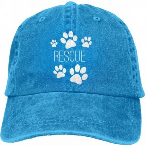 Baseball Caps Men's/Women's Adjustable Denim Fabric Baseball Caps Dog Paw Print Rescue Dad Hat - Blue - CJ18RY4RERD $28.28