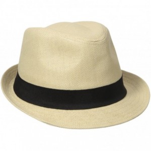 Fedoras Men's Linen Look Straw Fedora with Black Band - Natural - C211CADOG0B $31.89