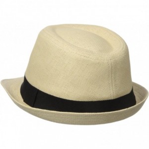 Fedoras Men's Linen Look Straw Fedora with Black Band - Natural - C211CADOG0B $31.89