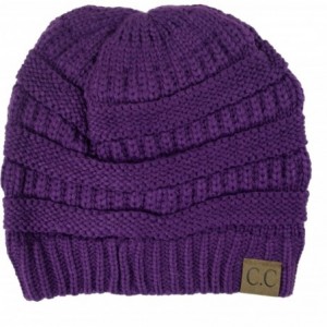 Skullies & Beanies Soft Stretch Chunky Cable Knit Slouchy Beanie Hat - Purple - CG12NS0GWAM $9.74
