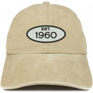 Baseball Caps Established 1960 Embroidered 60th Birthday Gift Pigment Dyed Washed Cotton Cap - Khaki - C5180NC3HCW $34.46