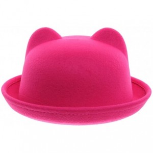 Bomber Hats Women Wool Felt Cat Ear Roll-up Hat Fedora Bowler Head Circumference 22.5" - Rosy - CP127E5KLOF $24.92