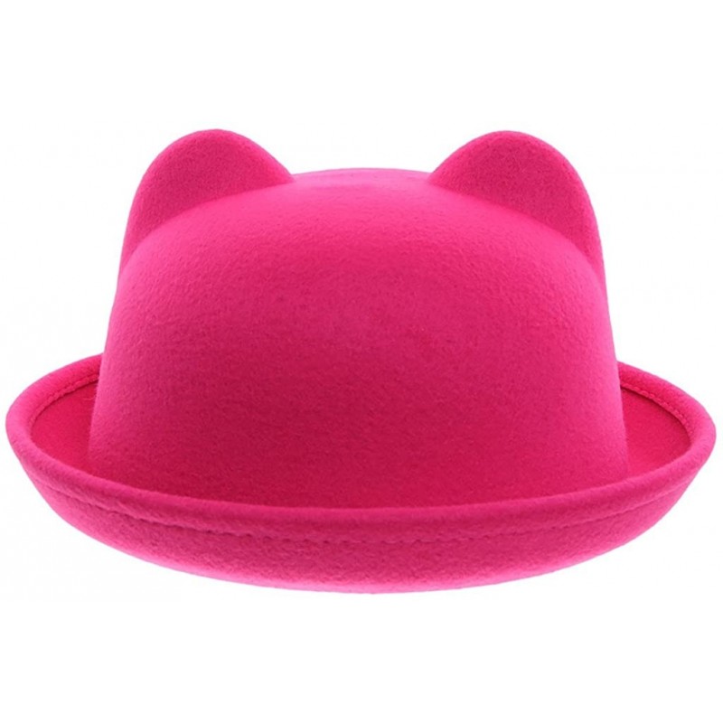 Bomber Hats Women Wool Felt Cat Ear Roll-up Hat Fedora Bowler Head Circumference 22.5" - Rosy - CP127E5KLOF $12.31