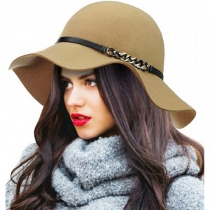 Bucket Hats Exclusive Women's Chain Link Band Wool Flop Brim Fedora Hat - Camel - C51274IMZ3H $11.85