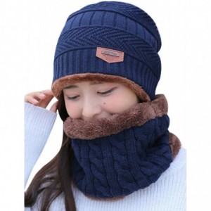 Cold Weather Headbands Women's and Men's Winter Velvet Thick Knitted Cap With Bib Outdoor Warm Two-piece Suit - Women's Navy ...