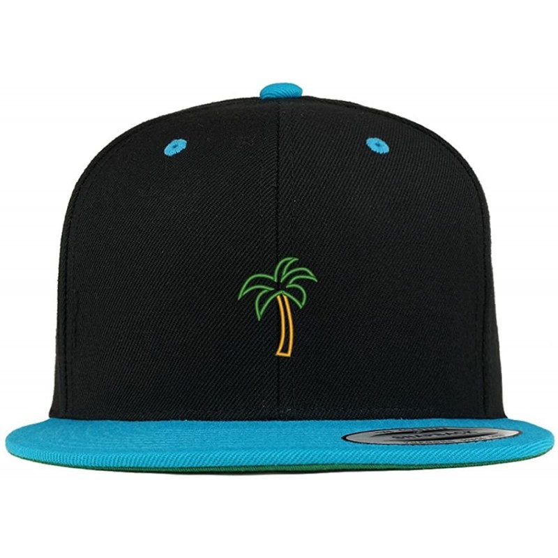 Baseball Caps Palm Tree Embroidered Premium 2-Tone Flat Bill Snapback Cap - Black Teal - CB185YLIZ3Y $16.02