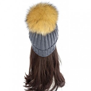 Skullies & Beanies Women Cable Knit Beanie Raccoon Fur Fuzzy Pompom Chunky Winter Stretch Skull Cap Cuff Hat - 22dark Grey - ...