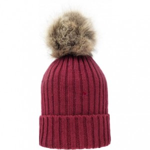 Skullies & Beanies Women's Winter Trendy Warm Faux Fur Pom Pom Fashion Knit Beanie Hats MM3003 - Burgundy+brown - CE1275KHVBF...