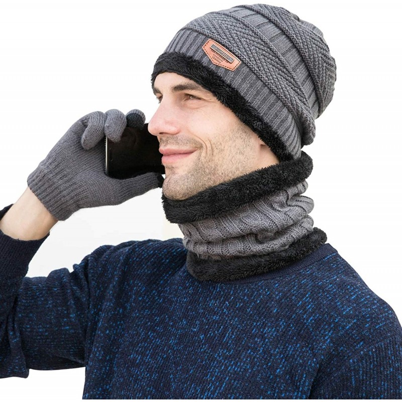 Winter Hat Scarf Gloves Set Skull Cap Neck Warmer and Touch Screen ...
