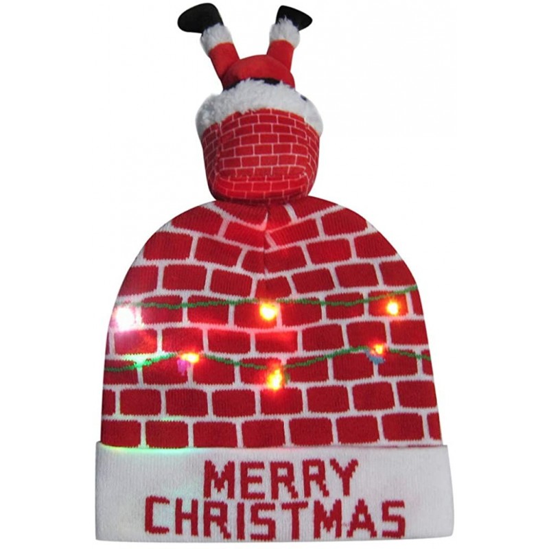 Bomber Hats LED Light-up Christmas Hat 6 Colorful Lights Beanie Cap Knitted Ugly Sweater Xmas Party - A - CZ18ZMQIO98 $17.52