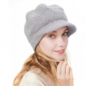 Skullies & Beanies Womens Winter Hat Newsboy Hat with Visor Cable Crochet Beanie Hat - Light Grey-style2 - CG18Y499WQ6 $23.49